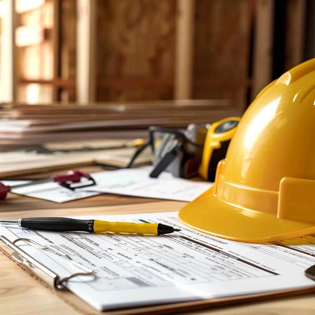 Close-up of construction contractor's license and insurance documents, highlighting essential credentials for contractors