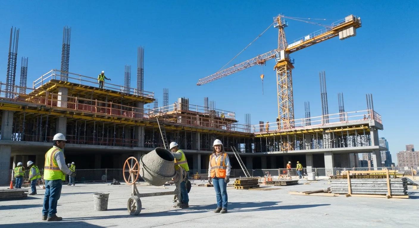 Oklahoma City construction site with workers collaborating on a building project