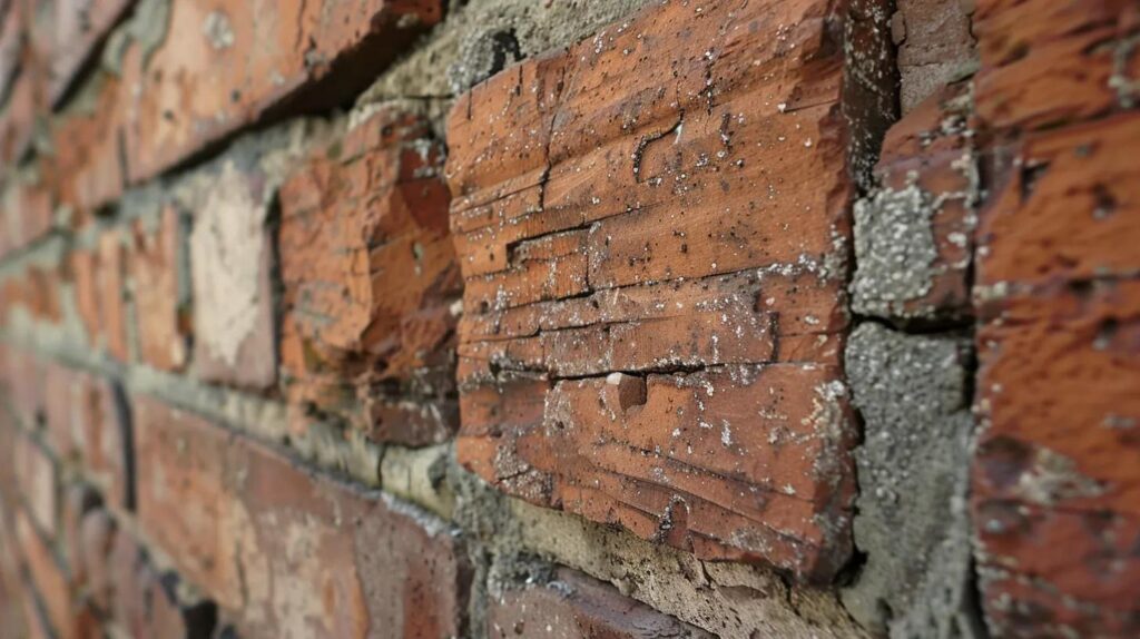 A highly detailed close-up of a brick wall during the repointing process. Show the proper technique: a mason using a jointing tool to create a clean, concave joint profile. The surrounding brick should be slightly moist, highlighting fresh, properly compacted mortar that is guaranteed for long-term durability.