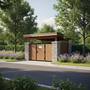 Commercial dumpster enclosure enhancing business property aesthetics