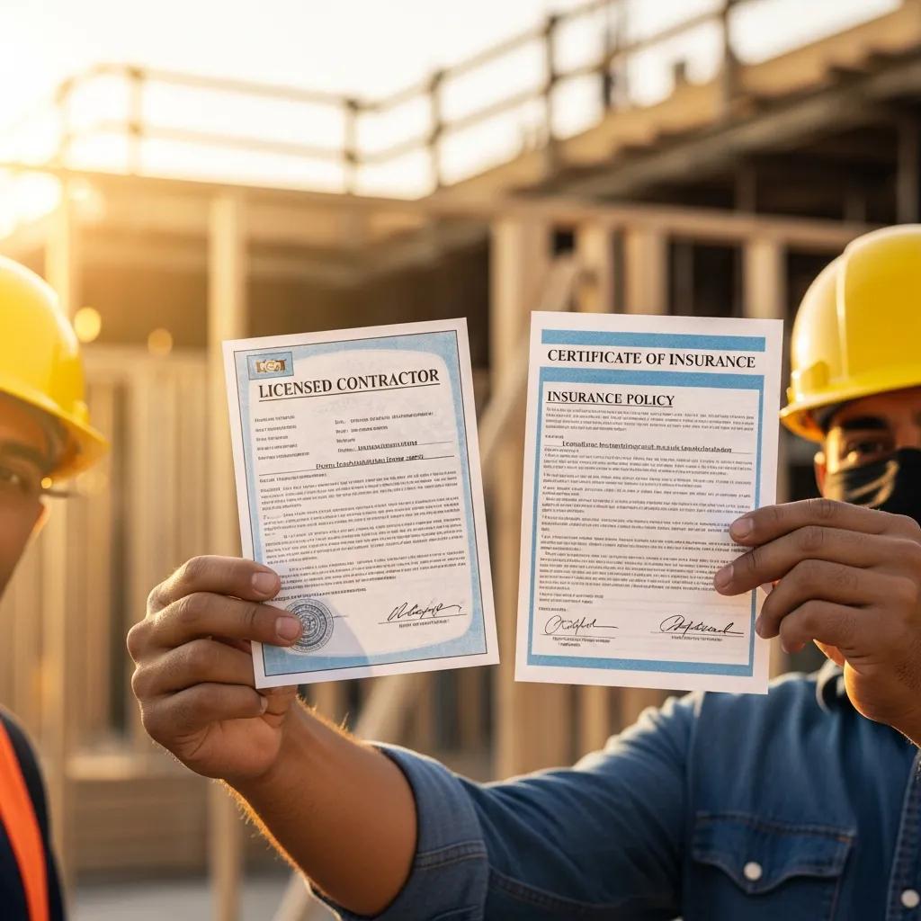 Contractor showing license and insurance documents