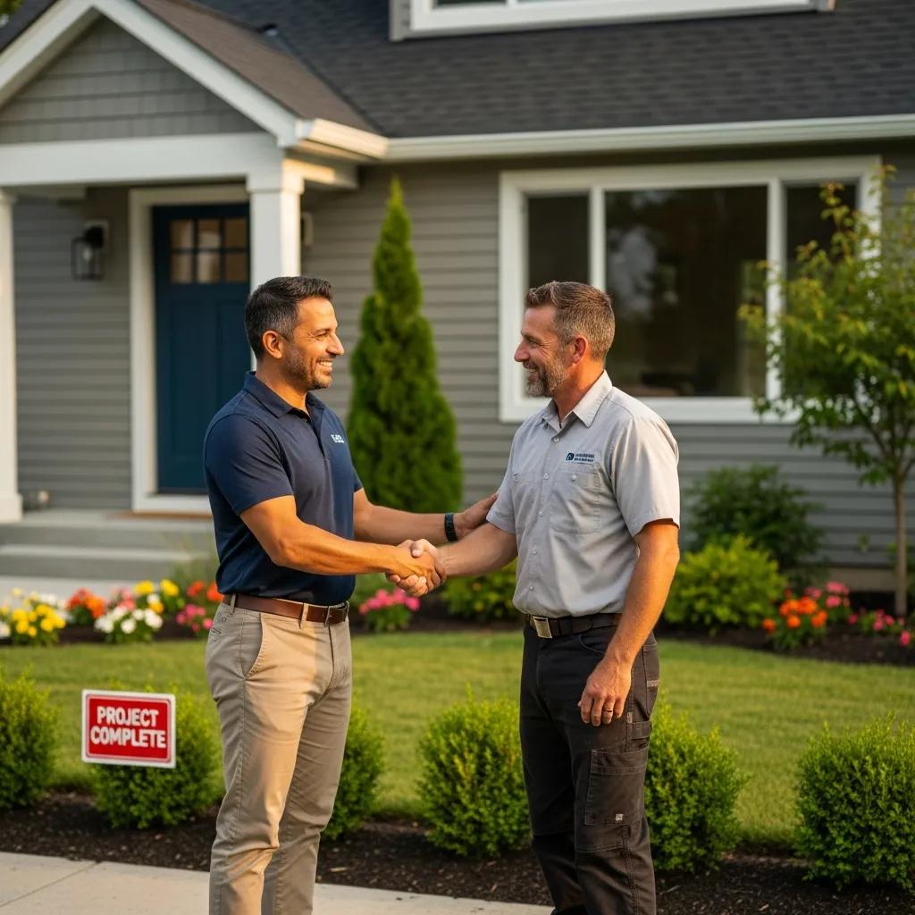 Homeowner and contractor shaking hands after a renovation