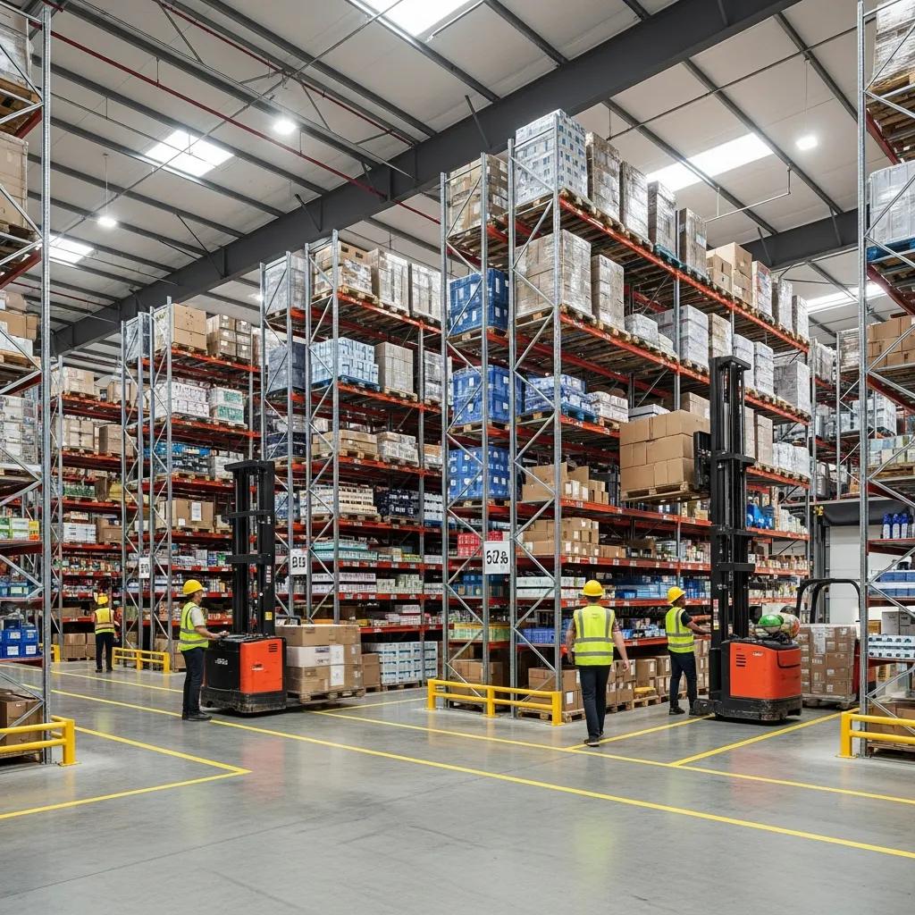 Modern warehouse interior with racking and clear aisles
