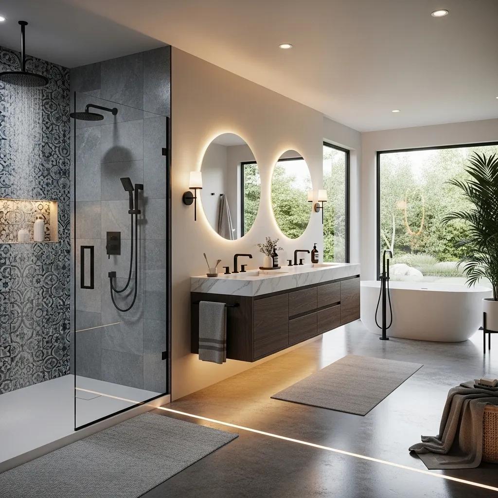 Spa-inspired bathroom in Oklahoma City with modern fixtures and generous lighting