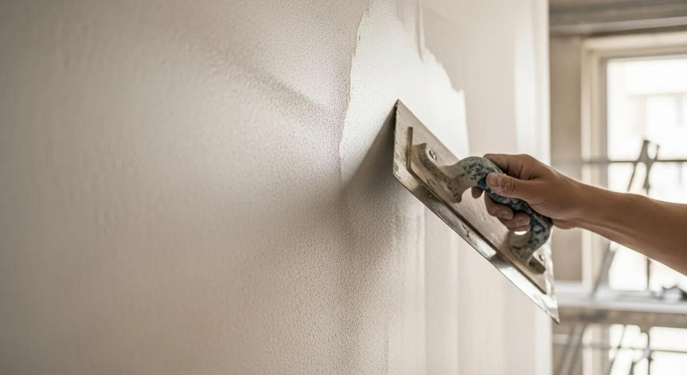 Hand applying drywall texture to a wall, showcasing construction and finishing services relevant to interior remodeling in Oklahoma City.