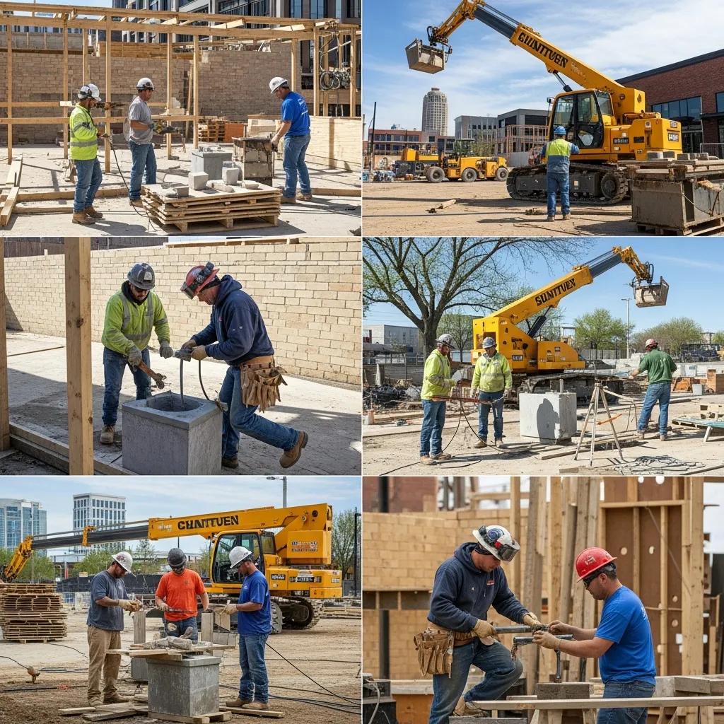 Construction site in Bricktown with workers engaged in commercial contracting activities