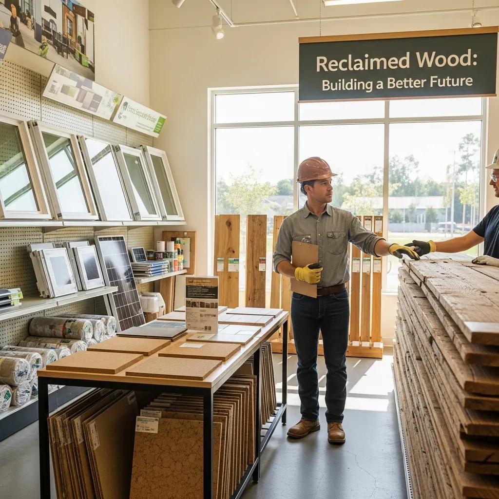 Construction worker choosing sustainable materials at a local supply store