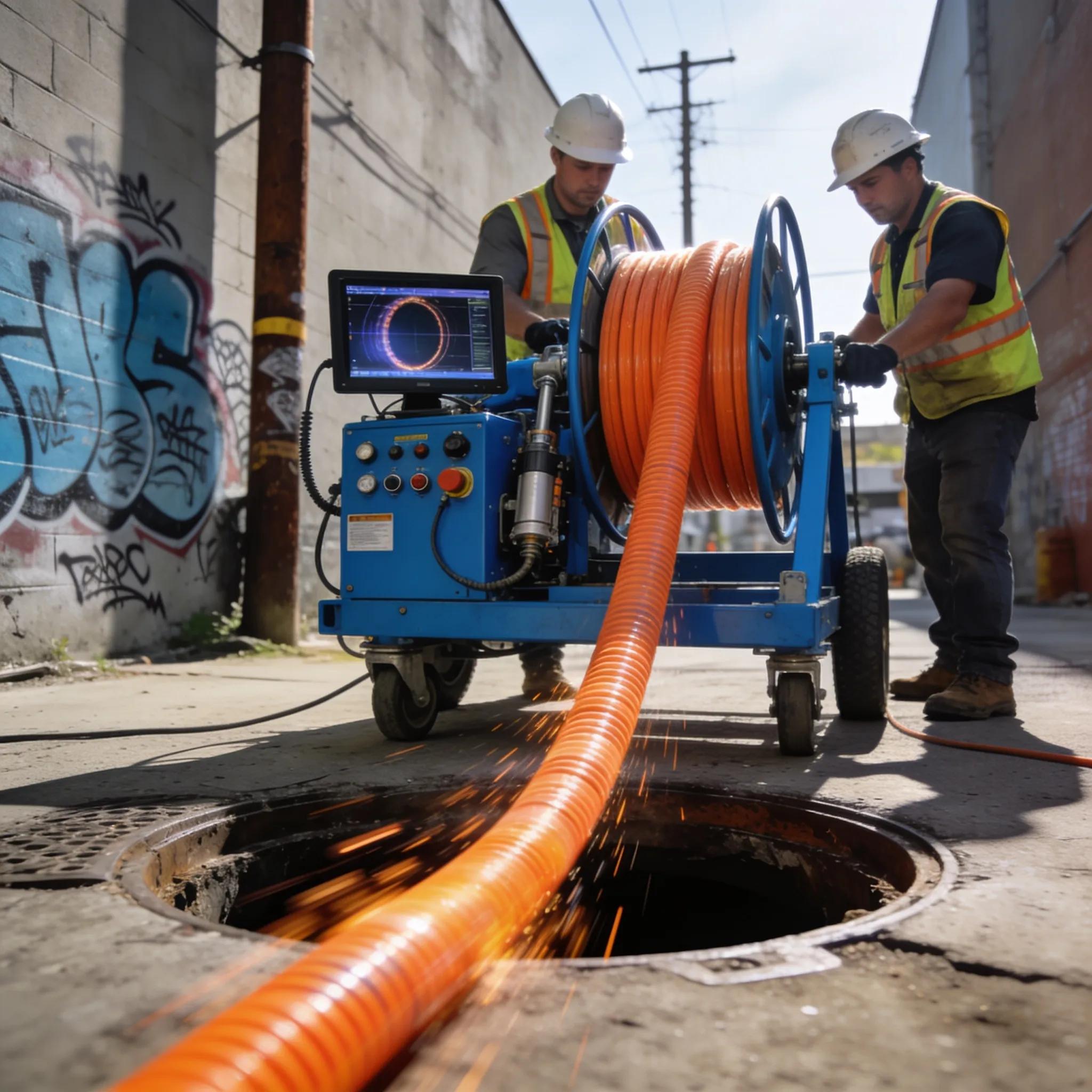Technicians performing trenchless pipe lining installation, highlighting no-dig sewer repair techniques